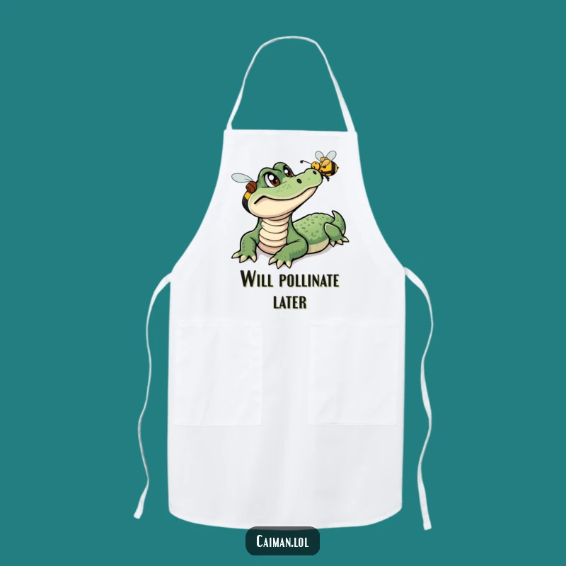 Funny Caiman Bee Chef Apron: Humorous Reptile Kitchen Wear Gift