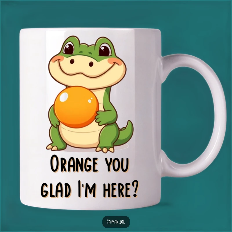 Funny Caiman Fruit Balance Mug: Silly Reptile Balancing Act Novelty Gift