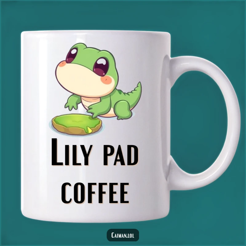 Funny Lunging Reptile Mug: Innocent Eyes' Lily Pad Chase, Playful Funny Gift