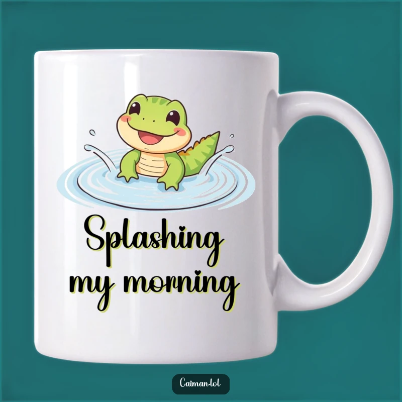 Funny Happy Reptile Mug: Grinning Lizard's Puddle Splash, Joyful Funny Gift