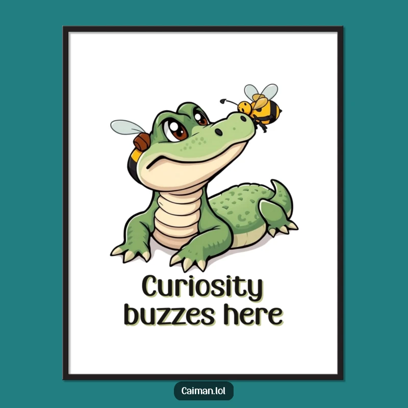 Funny Caiman Bee Quest Digital Art: Humorous Reptile Wall Decor Download Gift