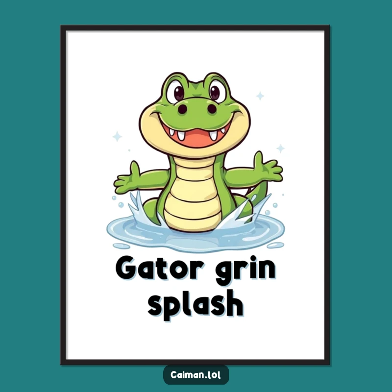 Funny Caiman Puddle Splash Digital Print: Instant Joyful Art