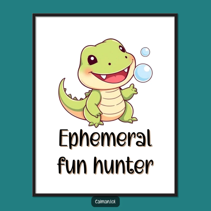 Funny Bubble-Snapping Lizard Poster: Whimsical Reptile Art for a Cheerful Space