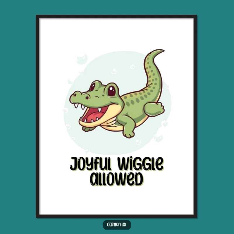Funny Caiman Joyful Swim Poster: Quirky Reptile Art for Humorous Wall Decor Gift
