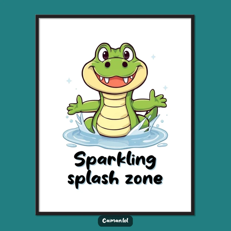 Funny Caiman Puddle Party Poster: Joyful Wall Art