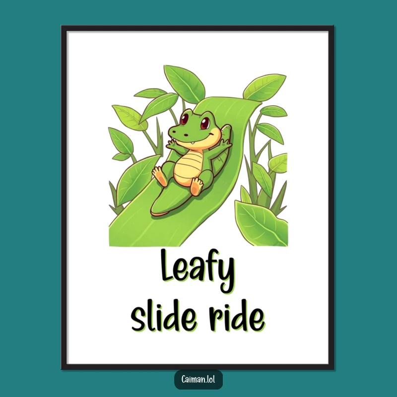 Funny Caiman Leafy Slide Poster: Playful Wall Art