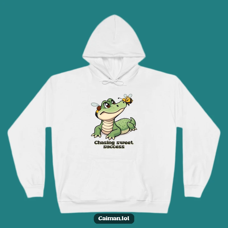 Cozy Funny Caiman Bee Expedition Hoodie: Warm & Humorous Reptile Apparel Gift