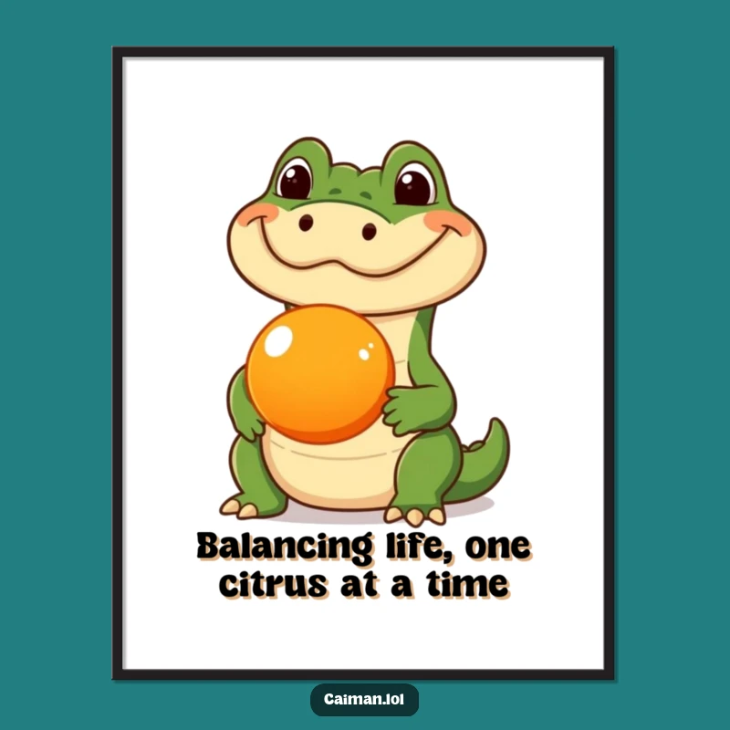 Funny Free Printable Wall Art: Caiman Fruit Balance, Downloadable Quirky Decor