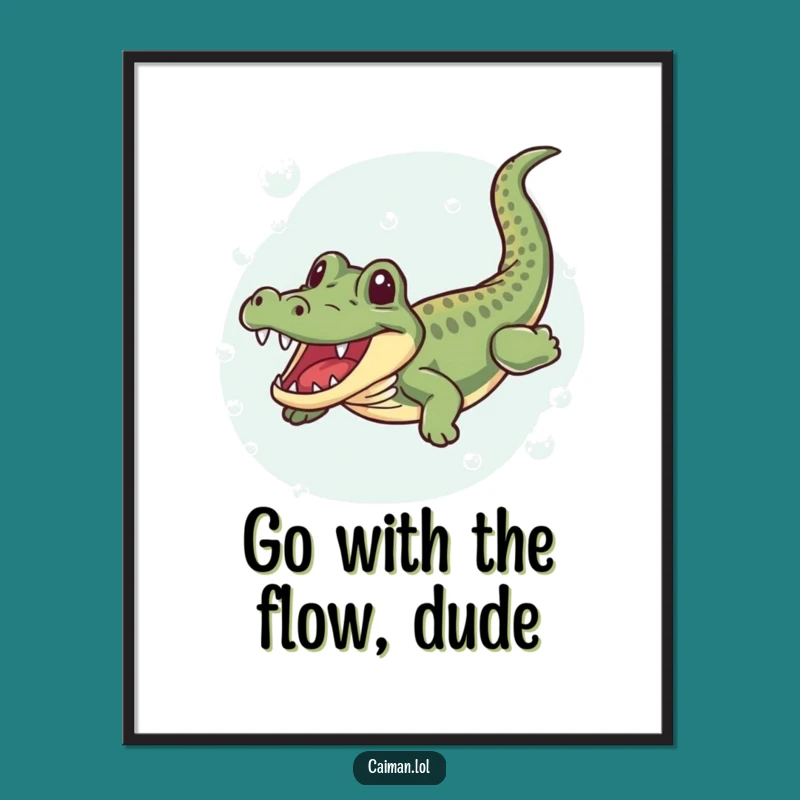 Funny Free Printable Wall Art: Joyful Caiman Swim, Downloadable Aquatic Decor
