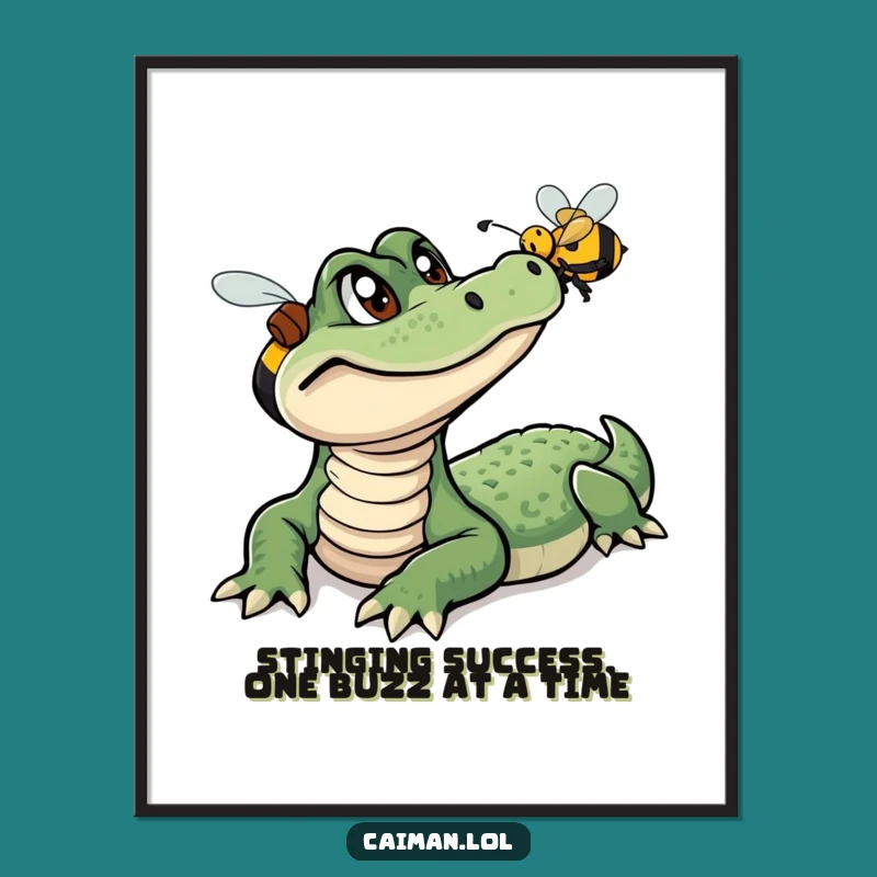 Funny Free Printable Wall Art: Caiman Chasing Bee, Downloadable Quirky Decor
