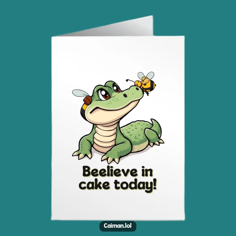 Funny Free Printable Birthday Card: Curious Caiman & Bee, Downloadable DIY Gift
