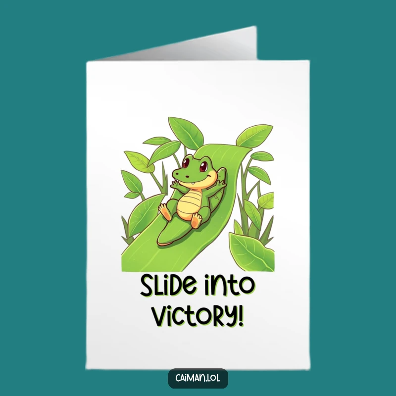 Free Printable Caiman Slide Congrats Card - Playful Achievement Downloadable Gift