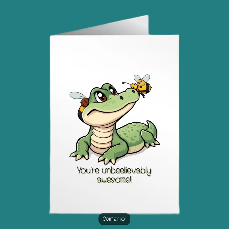 Free Printable Congrats Card: Caiman & Bee Surprise, Downloadable Humor Gift