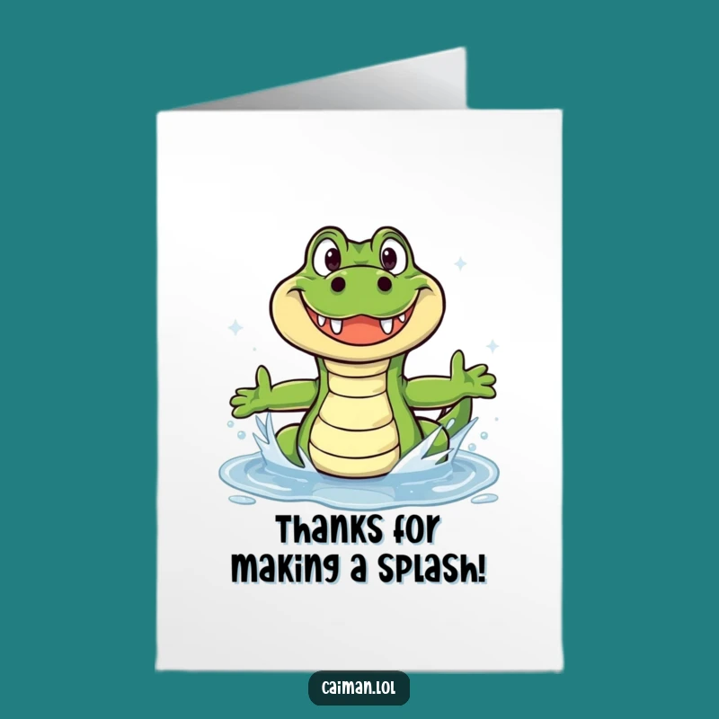 Free Printable Caiman Splash Thank You Card - Grinning Gratitude Downloadable Gift