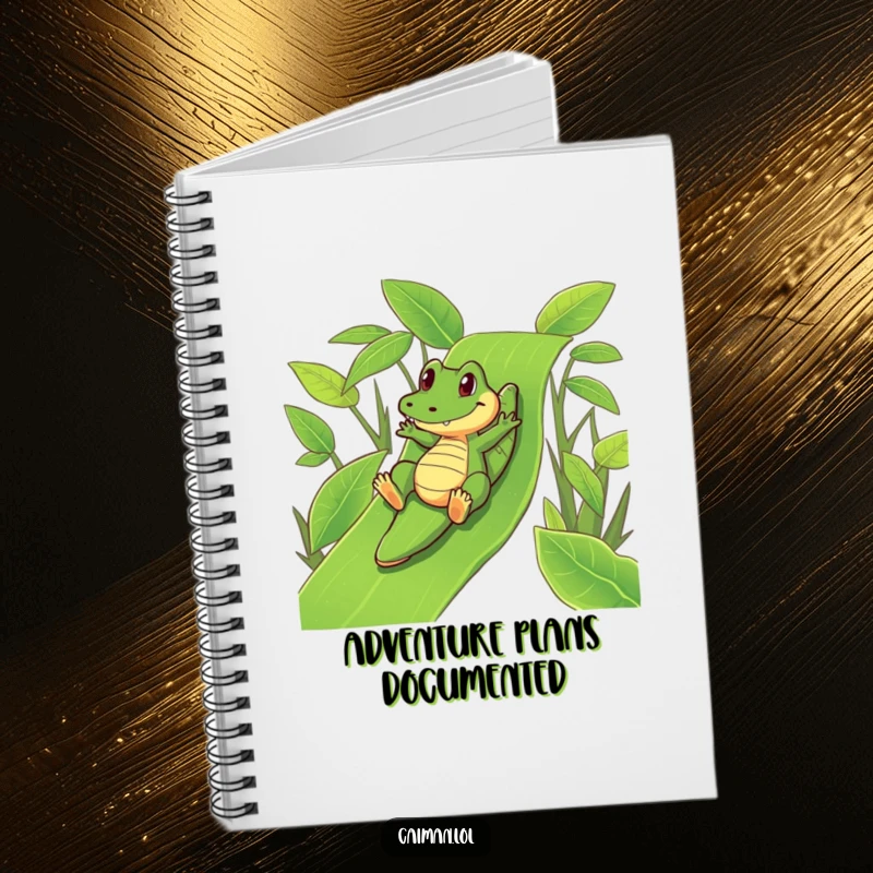 Funny Caiman Notebook: A lined journal featuring a funny caiman playfully sliding down a vibrant, green leafy slide.